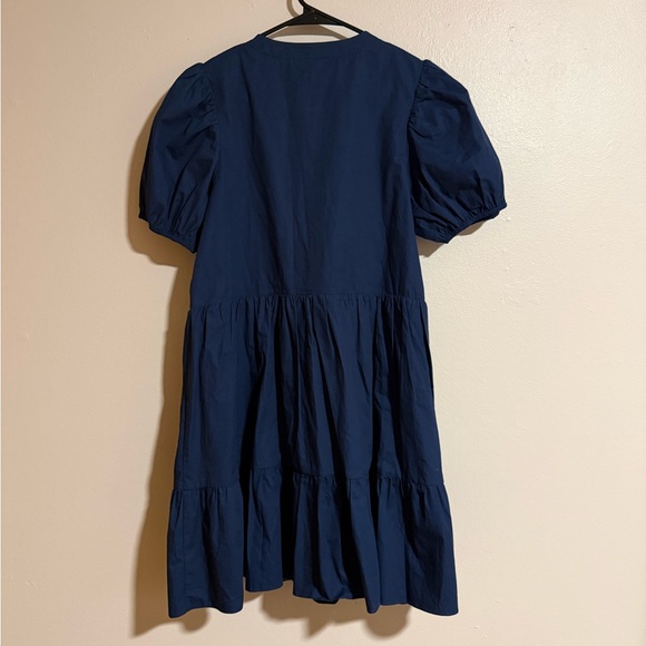 Hyacinth House Navy Ellie Zipper Front Puff Sleeve Tiered Mini Dress Size Small - Picture 3 of 5
